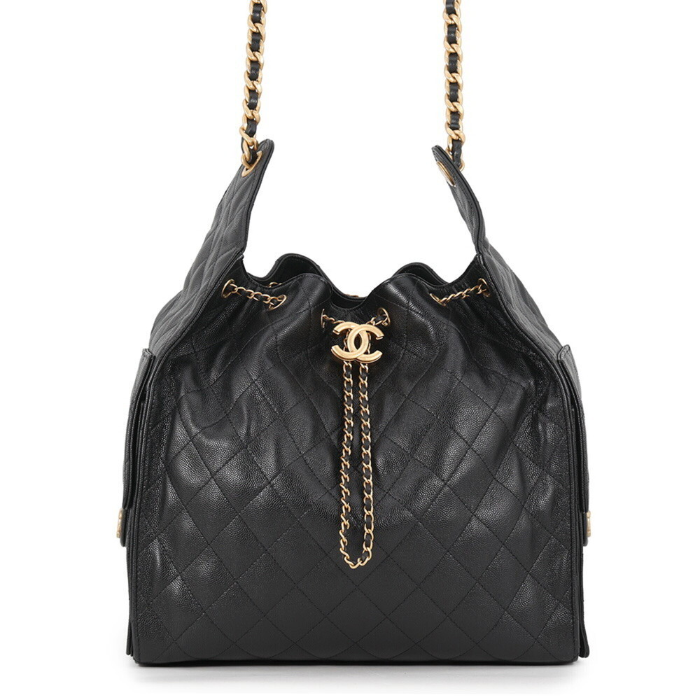 Chanel Chain Shoulder Bag CHANEL25 Medium Coco Mark Matelassé Caviar Skin AS5...